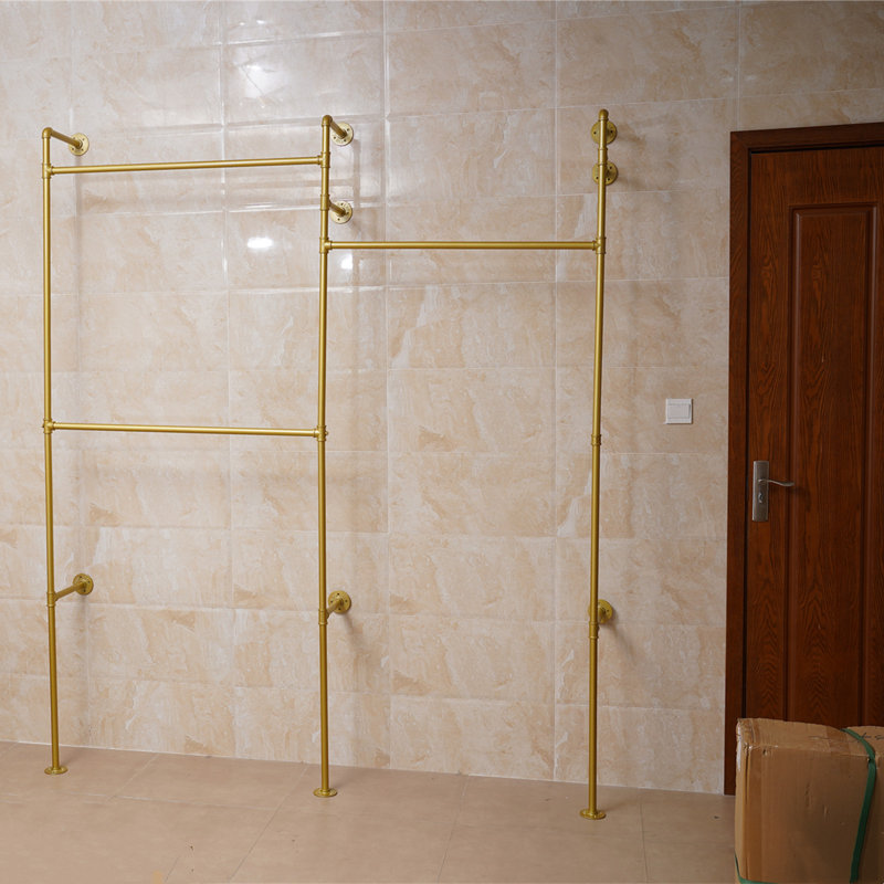 Heavy Duty  Rustic  Metal  Garment  Frame for  Bedroom, Living  room (Gold)