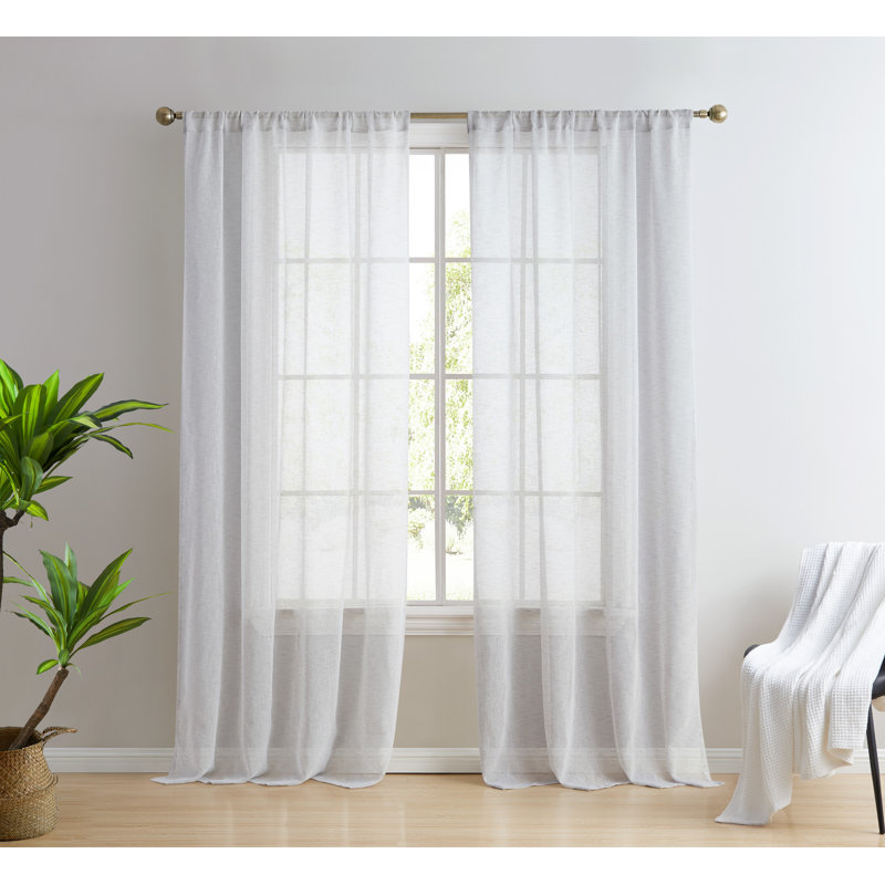 Hailey Faux Linen Sheer Curtain Panels, 54" W x 72" L, Light Gray
