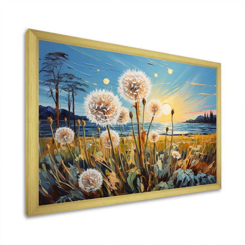 «Landscape Vangogh Dandelions Field I» sur toile, Cadre doré simple, H 24 po x l 32 po x P 1 po