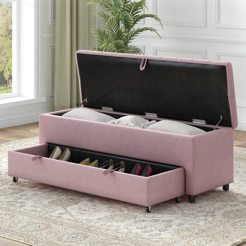 Banc de rangement Phylecia, 100% polyester rose