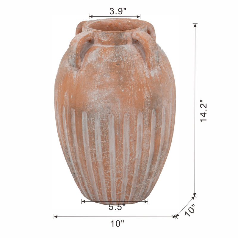 Round Terracotta Vase with Subtle Ribbed Design