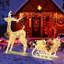 Décoration de jardin illuminée de Noël avec renne de Noël et traîneau du père Noël