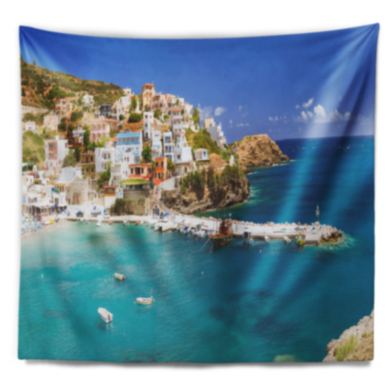 Tapisserie Seascape Harbor avec bateaux et bateaux, H 32 po x l 39 po