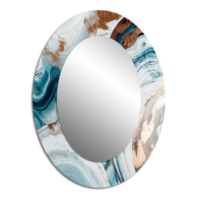 Blue Gold Half Circle Marble Abstract V - Blue Oval Wall Mirror Decor