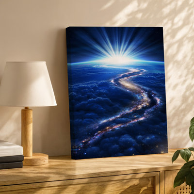 Toile, scène cosmique représentant un paysage céleste surréel où un art mural vif tourbillonnant de nuages infusés d'étoiles scintillantes et d'art mural sur toile
