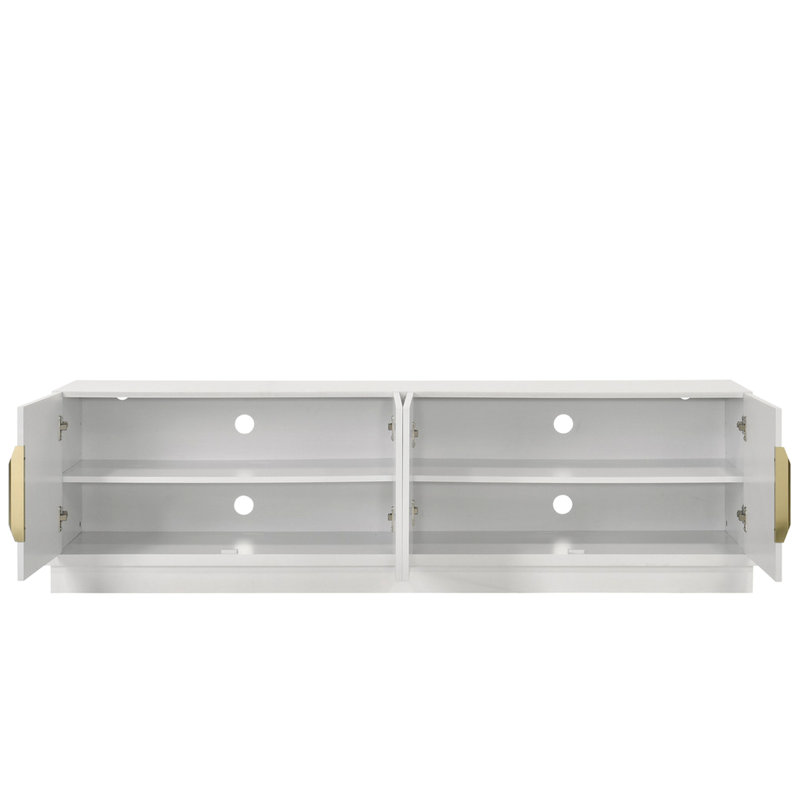 70"W White 4-Door Tv Console, Adjustable Shelf, Compact Size Cabinet With 4 Doors, And 107 Lb Package Weight
