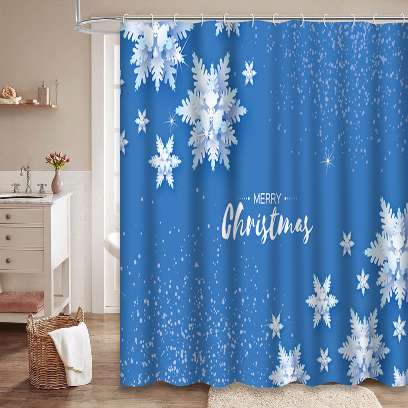 Rideau de douche Origami Snowfall Merry Christmas Greetings avec 12 crochets, L 72 po x l 78 po