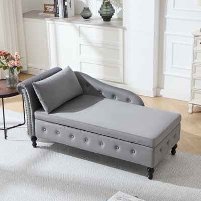 Eastham 58"L Storage Velvet Storage Upholstered Chaise Lounge with Pillow
