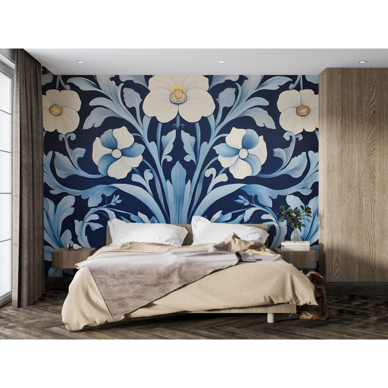 Murale florale, papier peint à grandes fleurs, art mural moderne pour chambre à coucher botanique, L 145 po x l 100 po