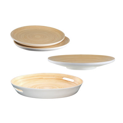 Lexa Bamboo 4 Piece Serving Tray & Plate Set, White