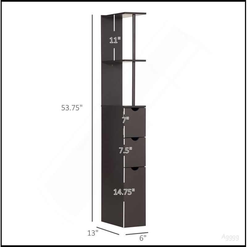 Armoire de rangement de salle de bain haute HOMcom de 54 po, tour à linge autoportante avec tablette à 2 niveaux et tiroirs, organisateur de plancher étroit, brun