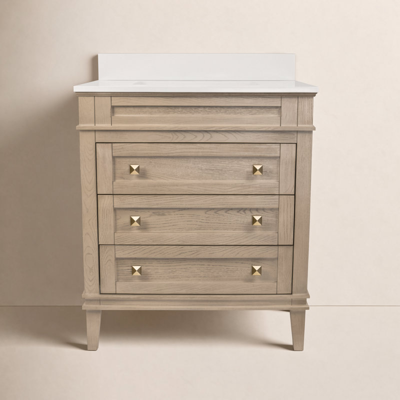 Frankfurt 30" Single Bathroom Vanity Set, Engineered White, Greige Oak