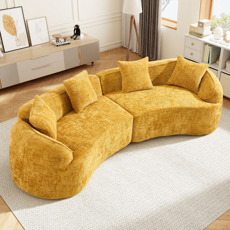 109.45" Curved Boneless Sectional Sofa, No Assembly For Multiple Scenarios, Yellow