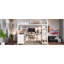Lit mezzanine double en métal avec garde-robe, bureau en L et tablettes de rangement pour une économie d'espace.-375373196-375373197