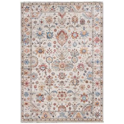Tapis en chenille de coton beige à motif rétro Vintage