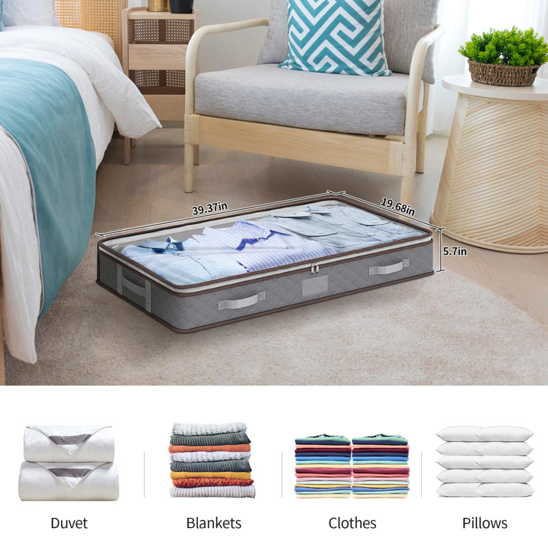 6 Pack Underbed Storage Containers Large Capacity Clothes Storage Bins With Clear Windows And Reinforced Handles For Blanket Comforter Bedding Clothes