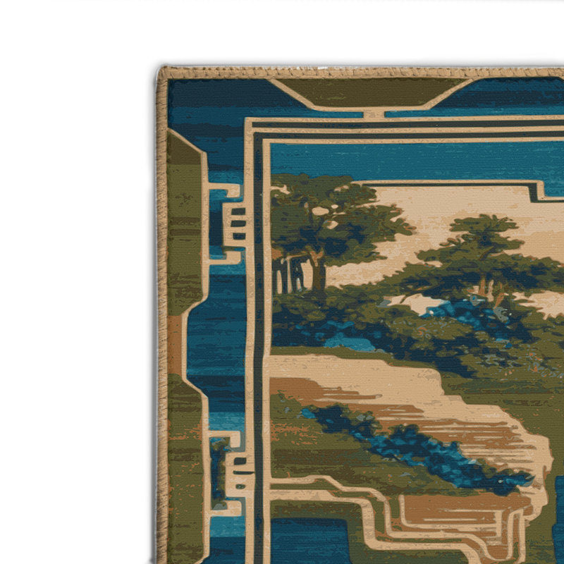Tapis bleu intérieur et extérieur ArtDeco, Rectangulaire 2 pi x 3 pi