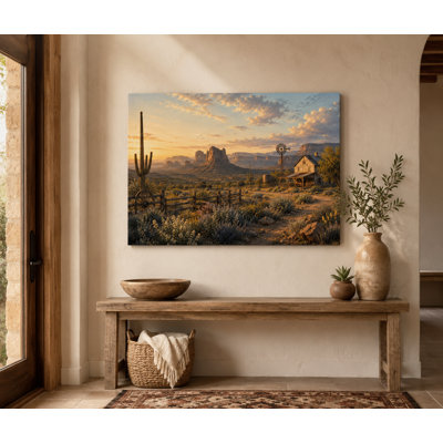 Southwestern Desert Homestead Sunset Print Wrapped Canvas Wall Art