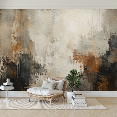 Wall Mural Peel and Stick Wallpaper Abstract Grunge Painting Neutral Rust Tones Self-Adhesive Removable Contact Paper Wall Decor for Living Room Bedroom 100"H x 144"W