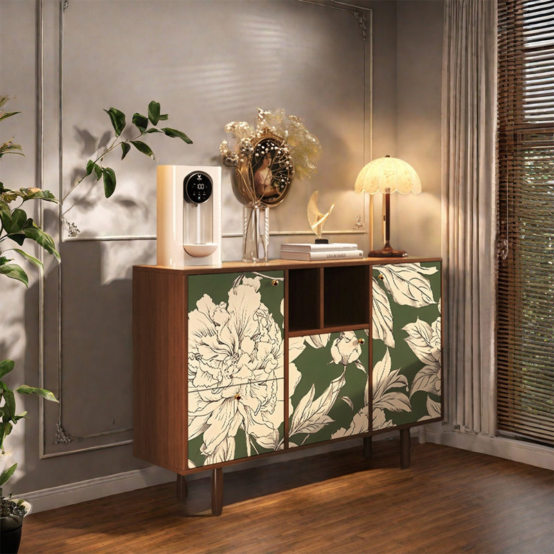 Pine Wood Storage Cabinet with Shelves