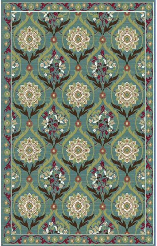Tapis floral turquoise Jorie, 7 pi 10 po x 9 pi 10 po