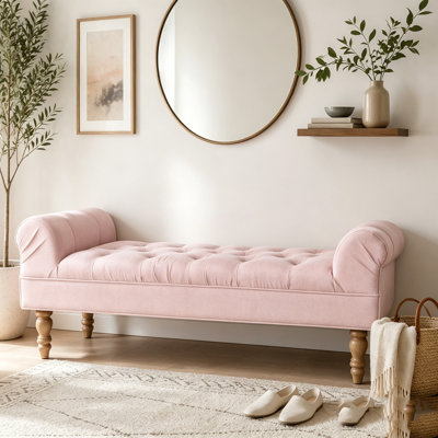 Banc bout de lit capitonné, grand repose-pieds rembourré, repose-pieds avec pieds, tabouret avec accoudoirs roulés, banc rembourré en tissu
