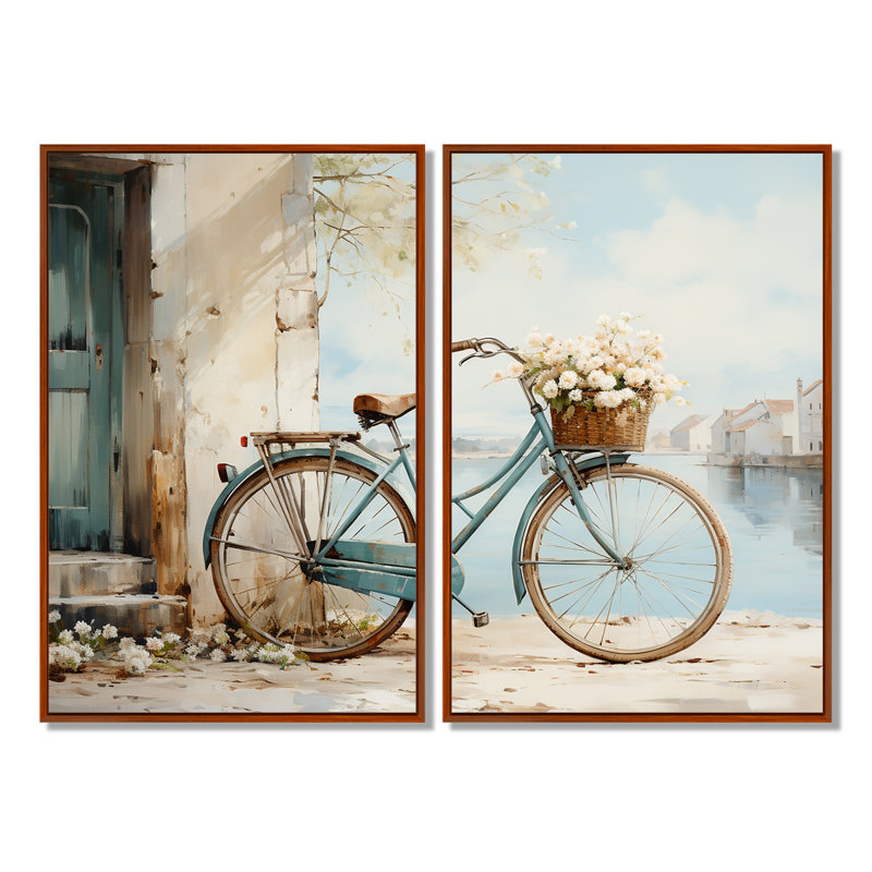 «Vélo tranquille pédalant IV», art mural moderne beige, H 36 po x l 48 po, Impression encadrée flottante, Brun