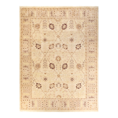 Tapis unique noué à la main ivoire / rouge de 9 pi x 11 pi 10 po