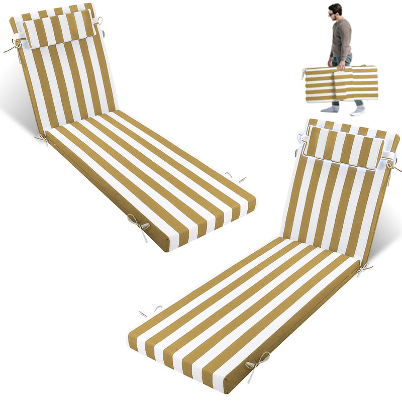 All-Weather Outdoor Chaise Lounge Cushion - Uv/Waterproof Memory Foam, Adjustable Headrest, Fits 70-72" Patio Chairs, Indoor/Outdoor Use