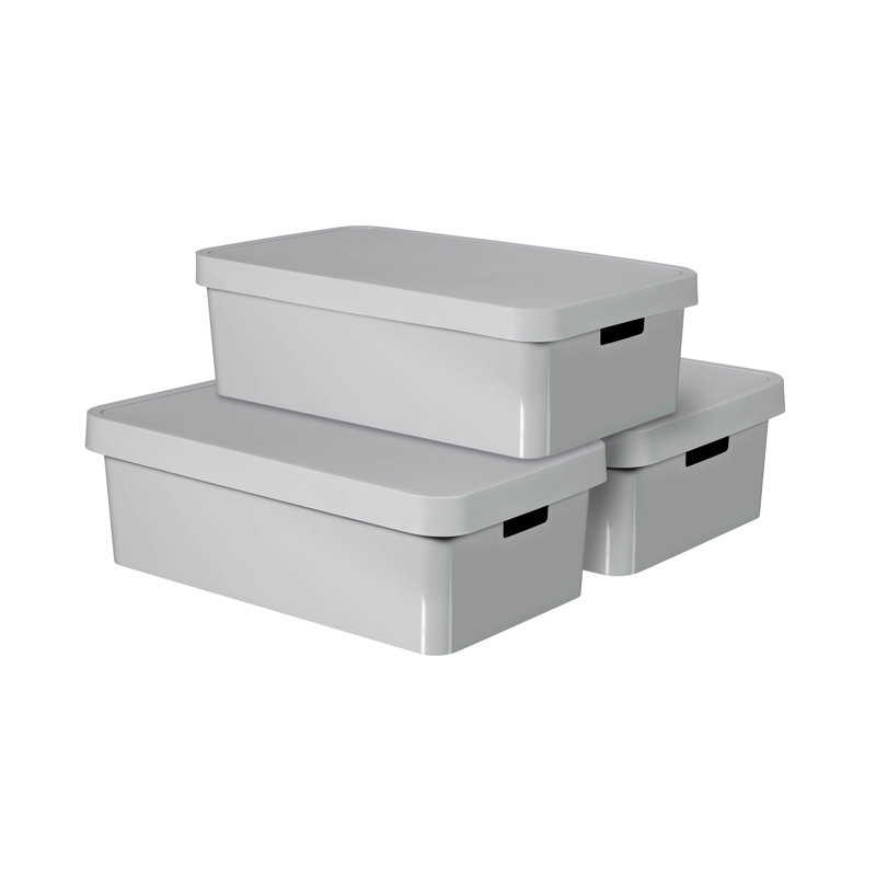 Set Of 3 Infinity Boxes With Lids, Light Grey, 30 L