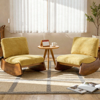 Fauteuil à bascule en bois massif recouvert de chenille avec siège et dossier rembourrés (lot de 2)