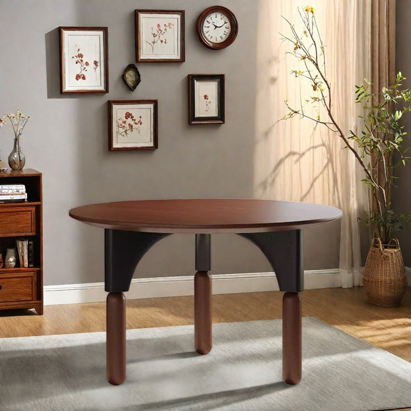 Vintage Black Brown Solid Wood Round Table, 29.52"H x 39.37"L x 39.37"W