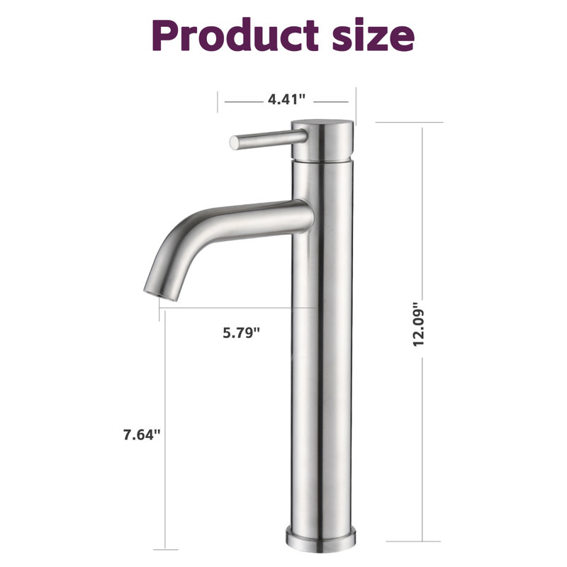 Bathroom Faucet In Brushed Nickel Style - Modern Tall Single Handle One Hole Lavatory Sink Tap Feature, Brushed Nickel
