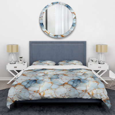 Crystal Vein Gold And Blue Marble Pattern Abstract Duvet Cover