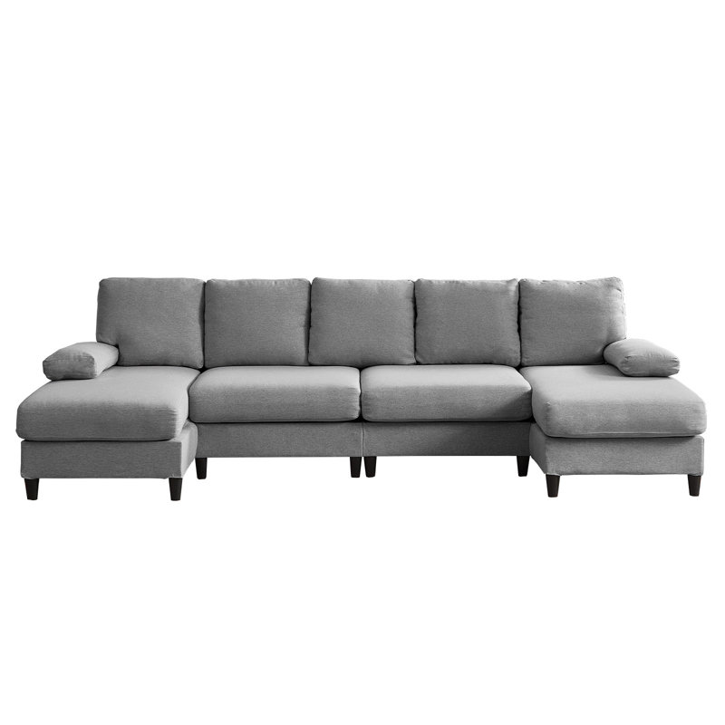 Boneless U-Shaped Sectional Sofa Couches,4-Seater Corduroy Living Room Sofa Set With Double Chaises, For Apartment, Green