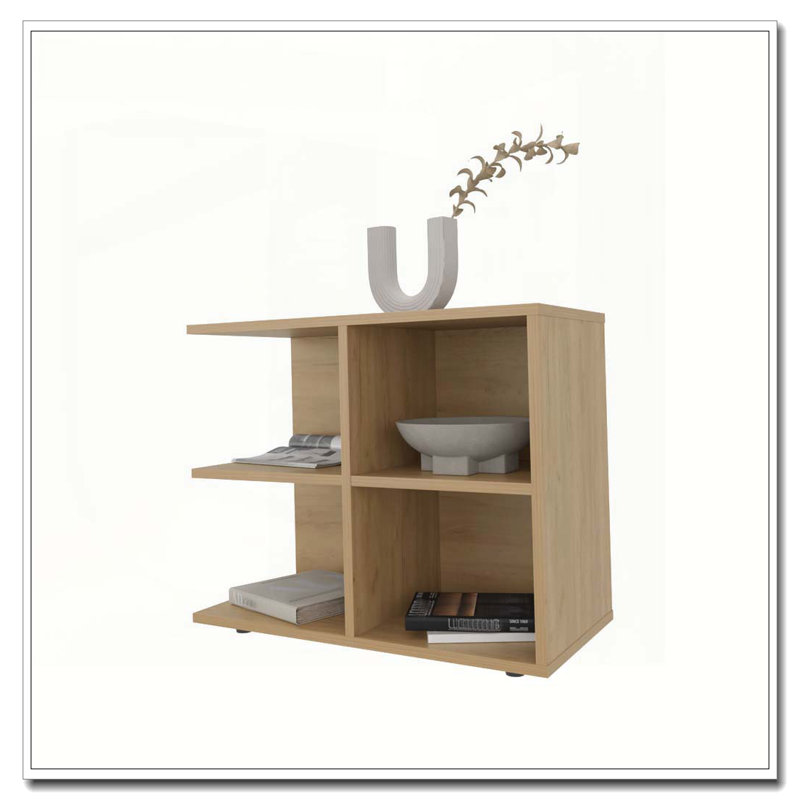 Table d'appoint en chêne naturel avec rangement ouvert et 4 tablettes