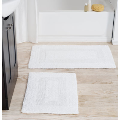 Lavish Home 2PC Bathroom Rugs - Ensemble de tapis de salle de bain réversible en coton 2575 GSM - Tapis de bain lavables en machine pour la salle de bain, la cuisine et la salle de lavage (blanc)