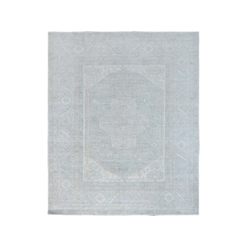 Tapis oriental rectangulaire gris en laine noué à la main 8 pi 1 po x 9 pi 11 po - MOA10286709