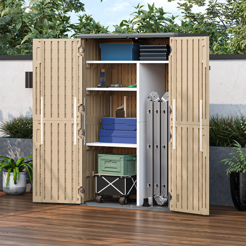 4.5 Ft. W X 2.5 Ft. D Outdoor Resin Storage Sheds With Shelves, Brown