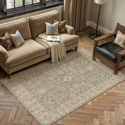 Veyra Machine Washable Vintage Floral Area Rug with Non-Slip Backing