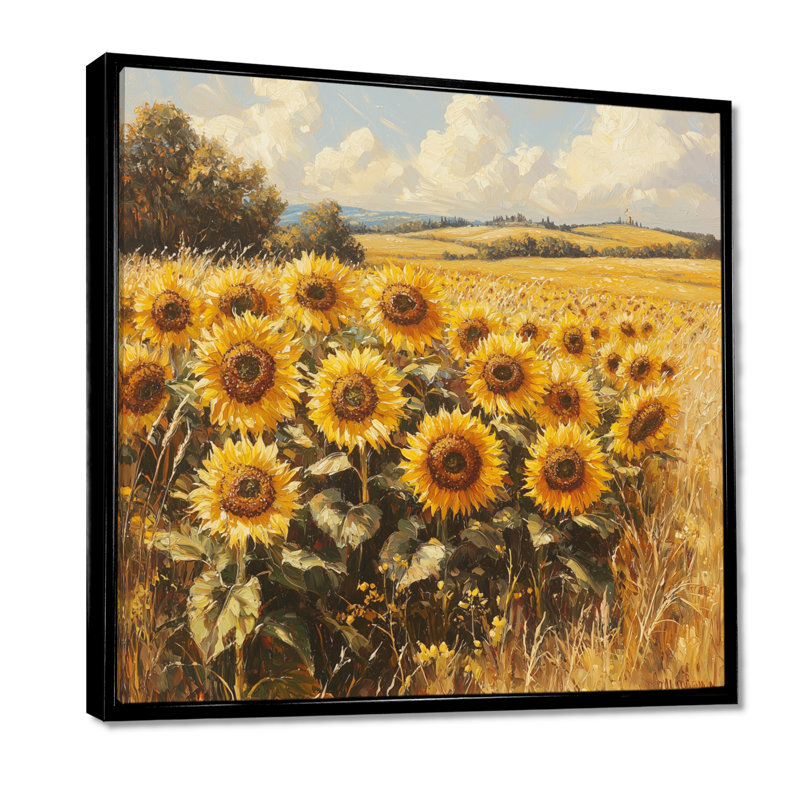 Art mural sur toile, "Tournesols de Donaugh", H 16 po x l 16 po, Impression encadrée flottante, Noir, noir, noir, noir