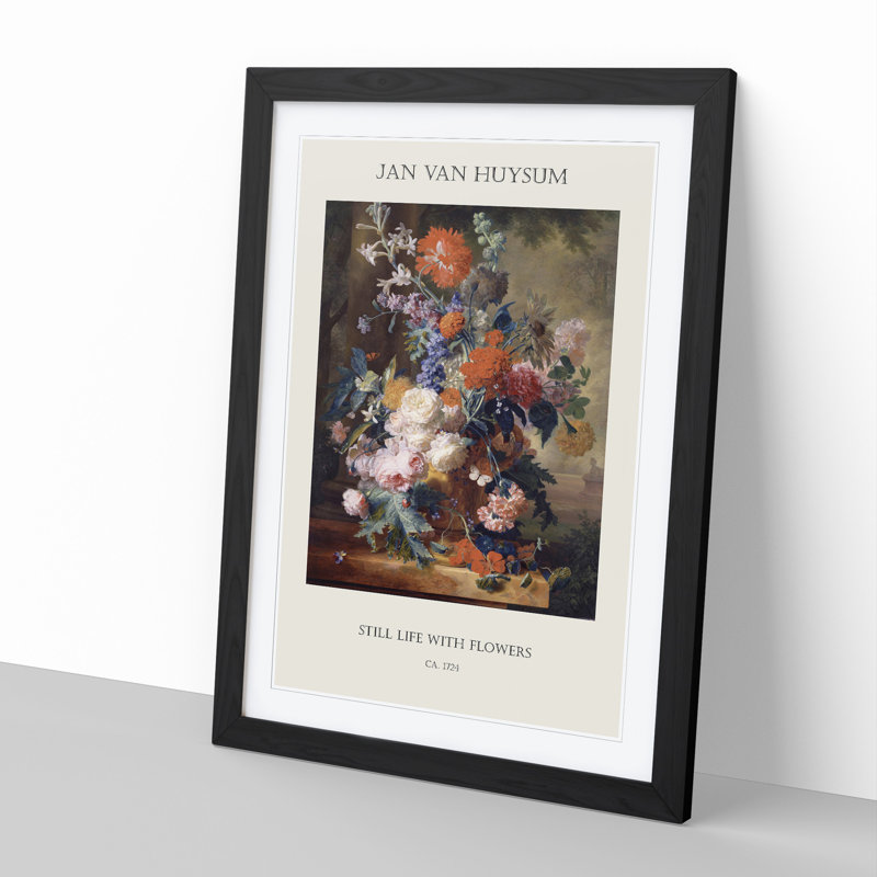 Still Life With Flowers Vol.3 by Jan Van Huysum - Single Picture Frame Print, Black Framed, 48cm H x 36cm W x 2cm D