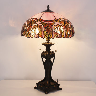 Tiffany colored glass table lamp 16X16X24 inches pink crystal glass style desk, bedroom, living room antique reading lamp