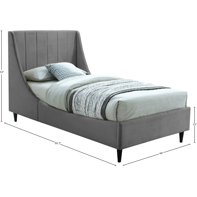 Eva Upholstered Low Profile Platform Bed, Twin, Grey Velvet