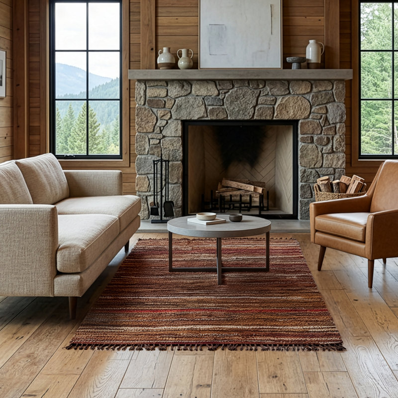 Tucson Leather Striped Indoor Rug, Rectangle 3'8" x 6'