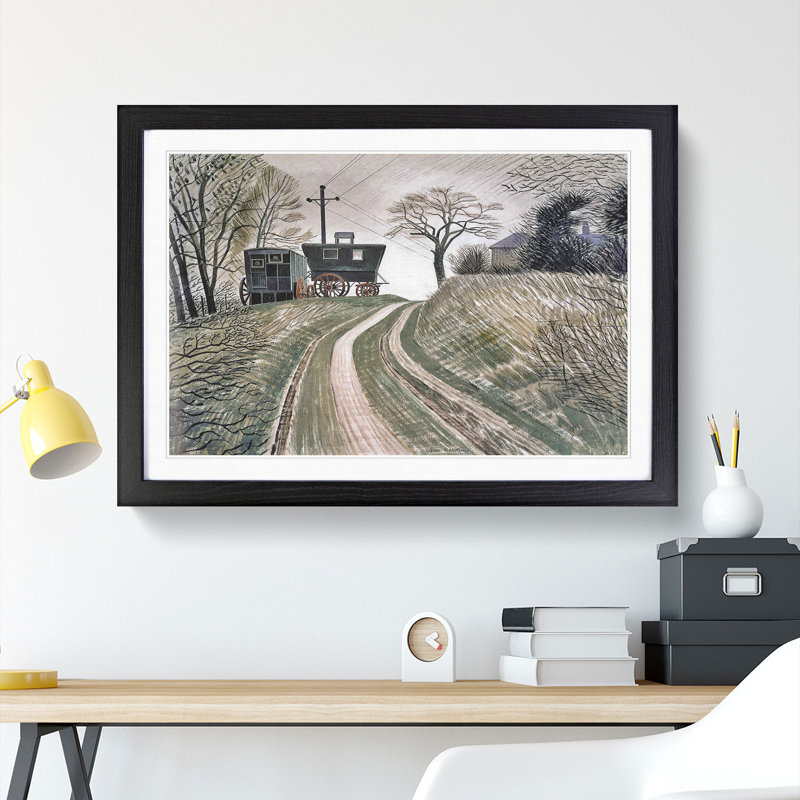 Cart on Hill by Eric Ravilious - Picture Frame Painting, Black Framed, 36cm H x 48cm W x 2cm D