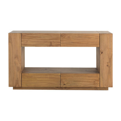 Table de canapé en bois 4 tiroirs et 1 tablette ouverte en chêne