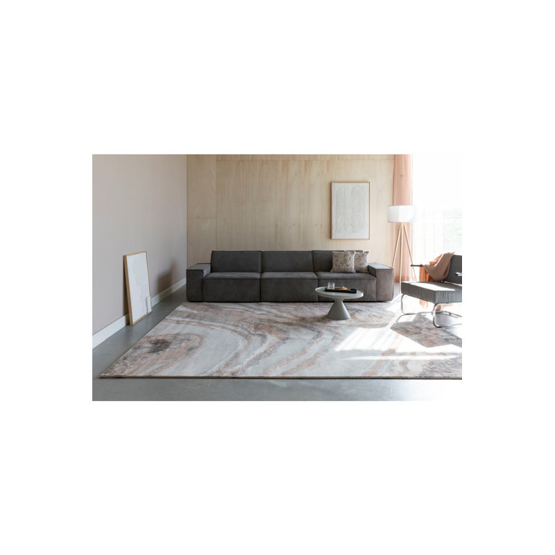 Tapis abstrait solaire en gris / corail / beige, Rectangle 5 pi x 7 pi 5 po