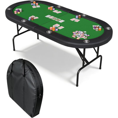 Table de poker pliable 8 joueurs, table de jeu 72 po avec rails rembourrés, porte-gobelets et sac de rangement