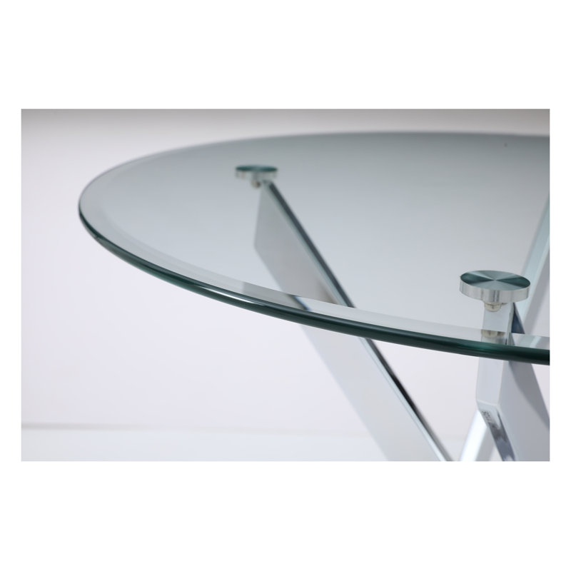 Table ronde en verre trempé 35,43 po - Cadre en fer argenté, minimaliste moderne, Argent